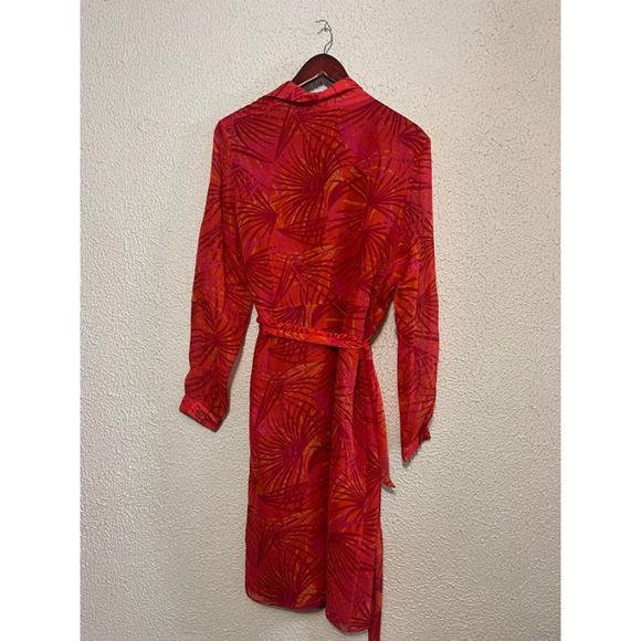 Vintage Y2K ICE Silk Orange Pink Chiffon Fairy core Tropical Wrap Dress Size 16 - Picture 5 of 7